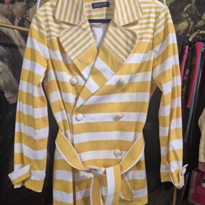 Jones New York Yellow and White Striped Pea Coat